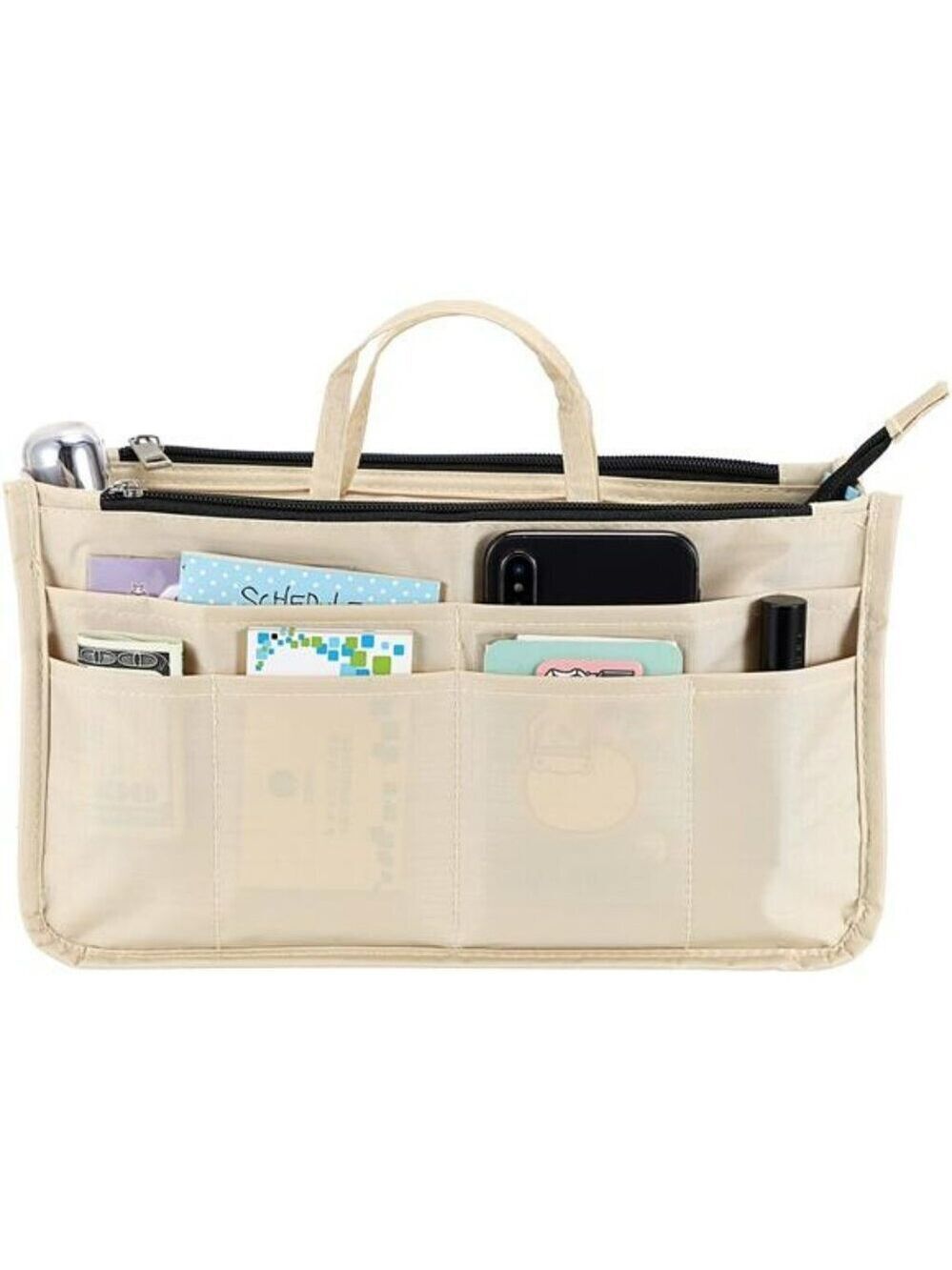 BTSKY Purse Organizer Insert Tote Bag High Capacity 13 Pocket Handbag Beige